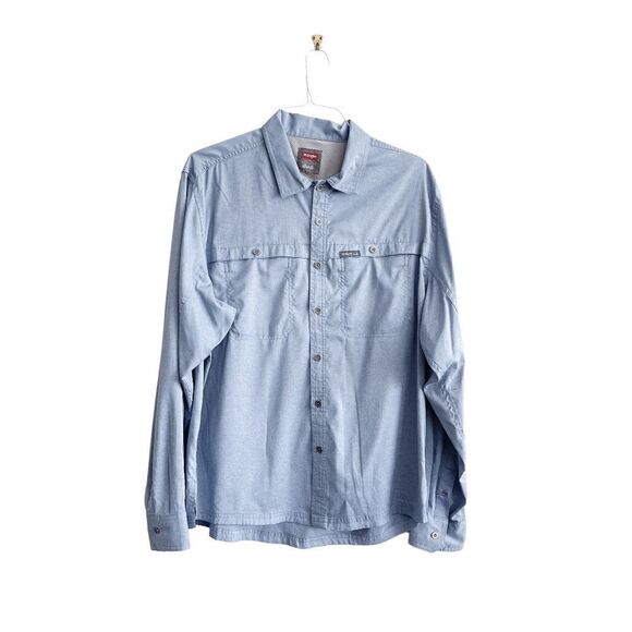 Wrangler Outdoor Mens Shirt Long Sleeve Regular Fit Button Light Blue XL - Picture 1 of 7